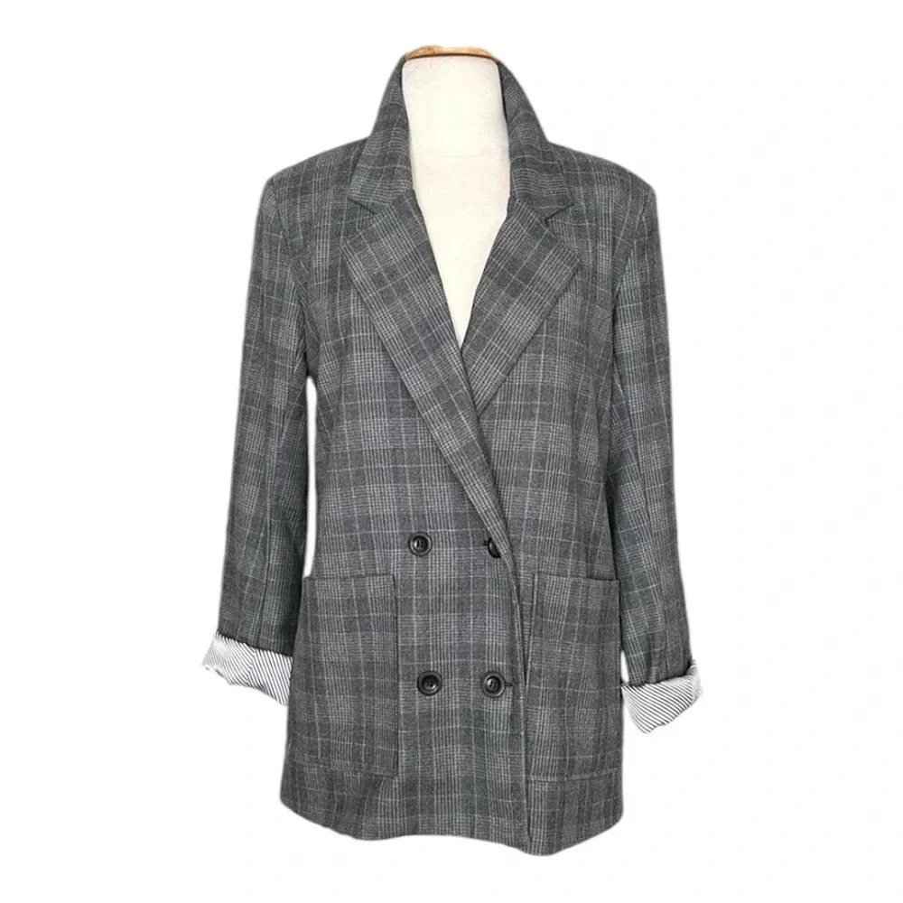 MCGUIRE 9 To 5 Plaid Blazer Double Breasted Boyfriend Wool Blend French Girl‎ M